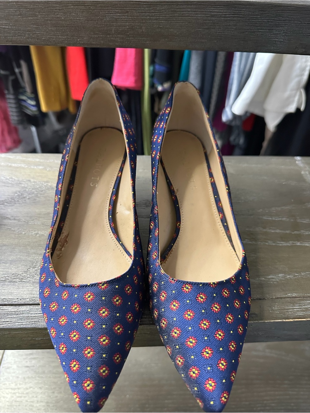 Navy Floral Pointed Toe Women's Flats